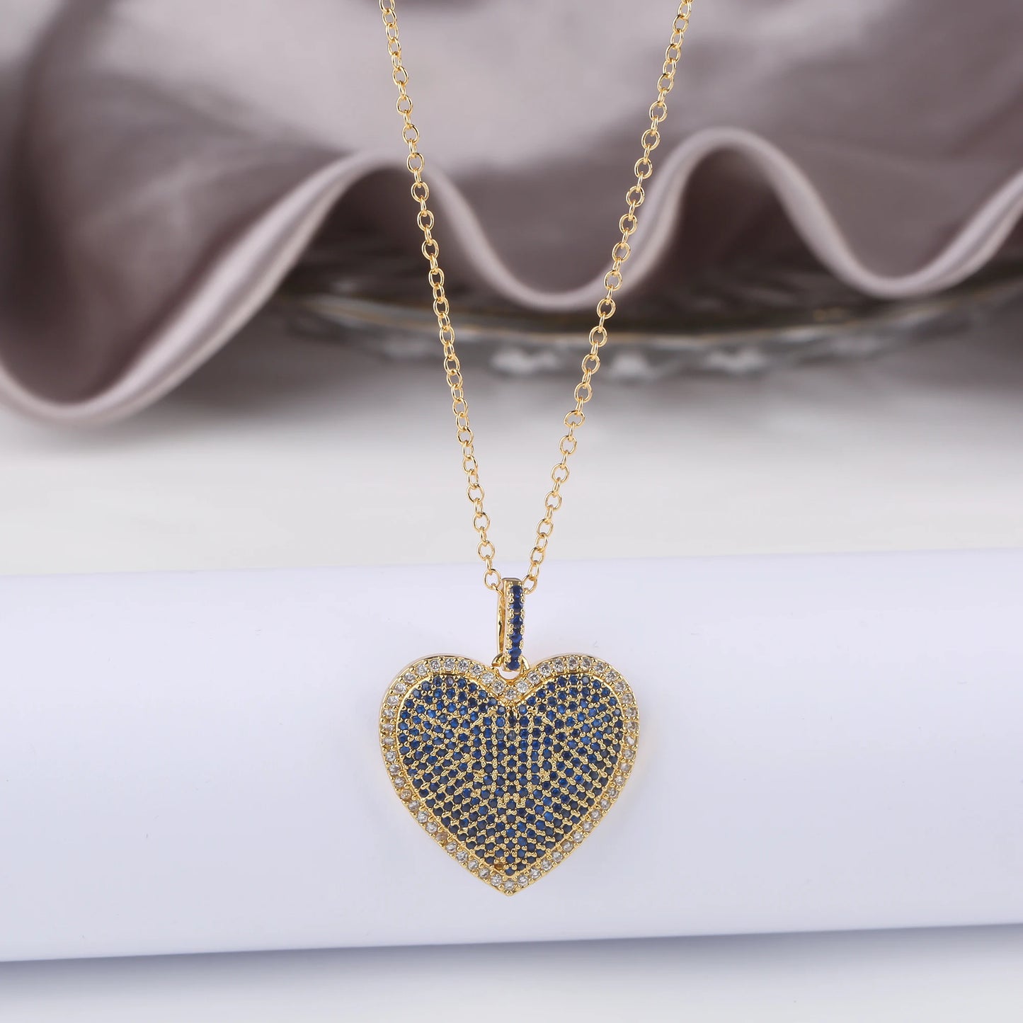 4 Colours Shiny Cubic Zirconia Heart Shape Pendant Necklace Romantic for Woman Girl Party Anniversary Jewellery Gift Accessory