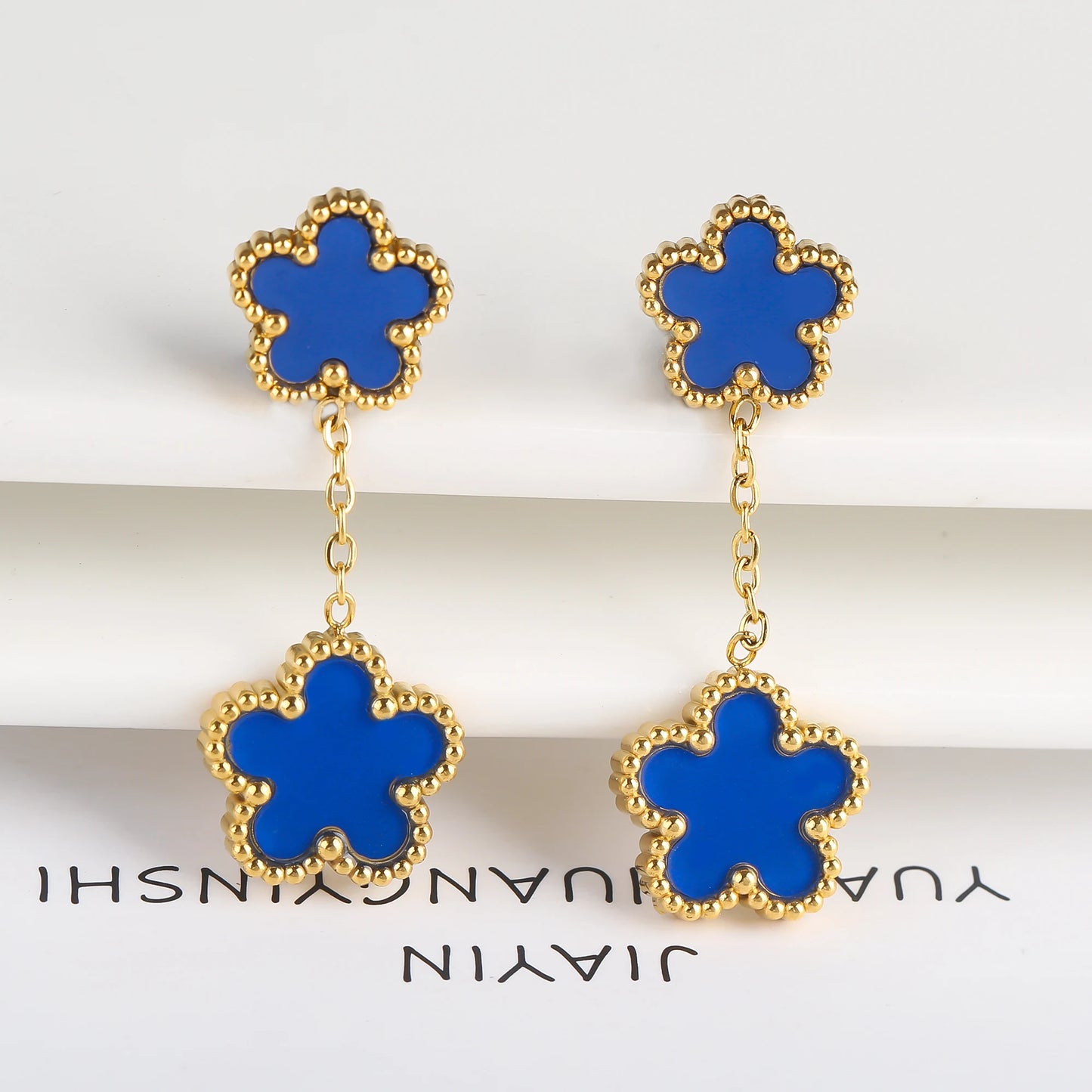 7 Color Bracelet Earrings Stainless Steel Five Leaf Flower Jewelry Set High Quality Woman Classic Daily Party Jewelry Clover New