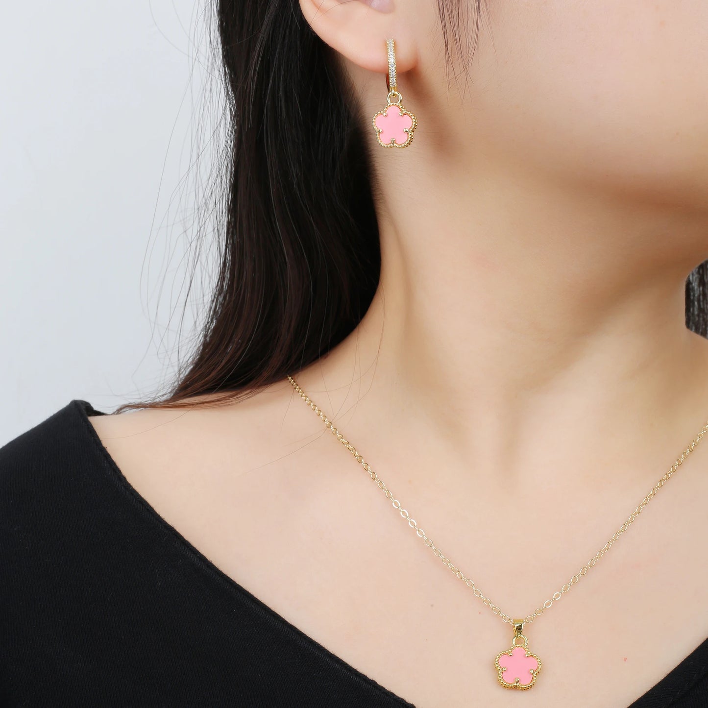 High Quality Natural Stone Five Leaf Flower Drop Earrings Simple for Woman Fashion Party Trend Zircon Jewelry Clover Gift