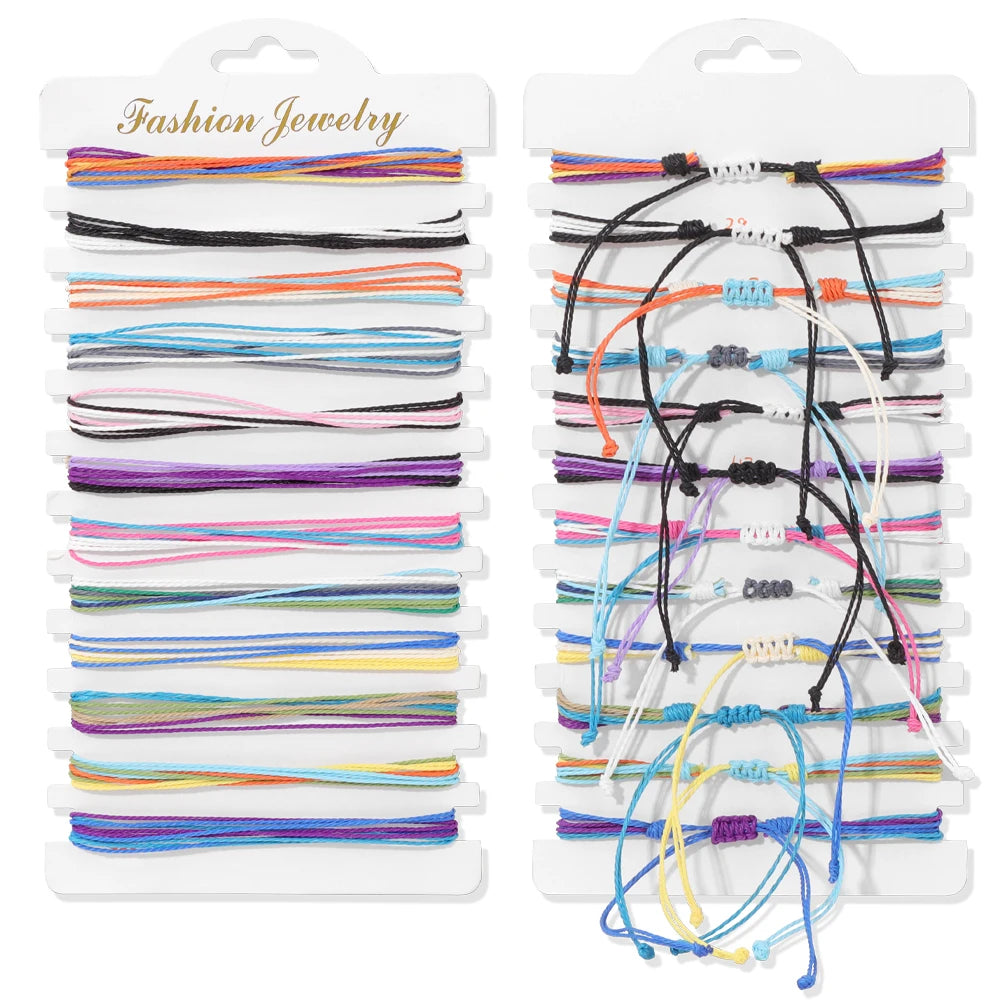 Wholesale 12Pcs/Set Colorful Natural Stone Bracelets Adjustable Rope Braided Bracelet Handmade Bohemia Bracelets with Cards