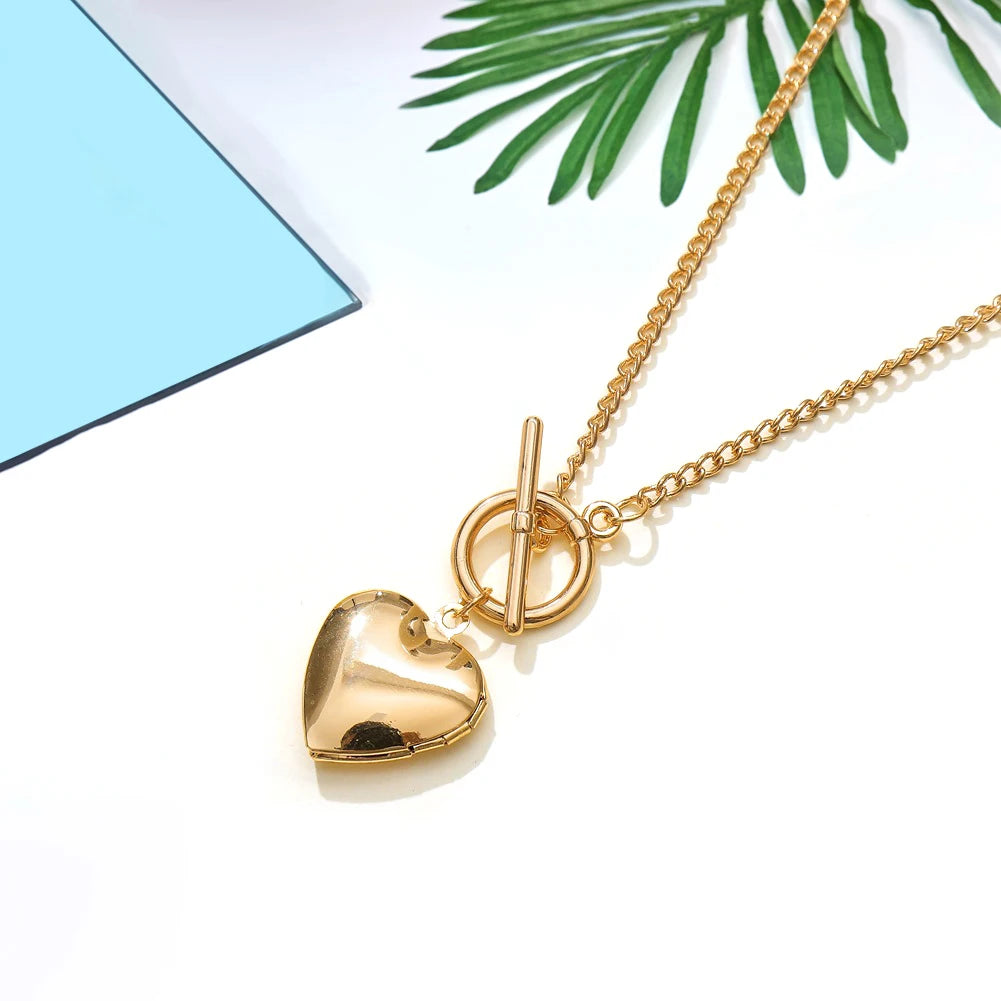 Alloy Pendant Necklace Love Heart Pendant Fashion Women Chunky Chain Necklace OT Buckle for Gift for Party Wedding Travel