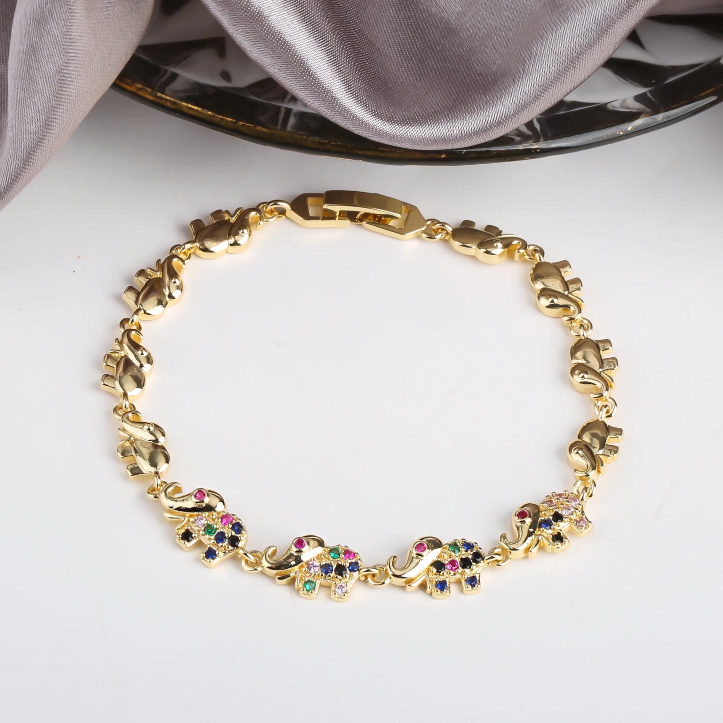 6 Colors New Trendy Gold plated Zirconia Elephant Bracelet Fashion Animal Bangle Punk Style For Woman Jewelry Gift Daily Wear