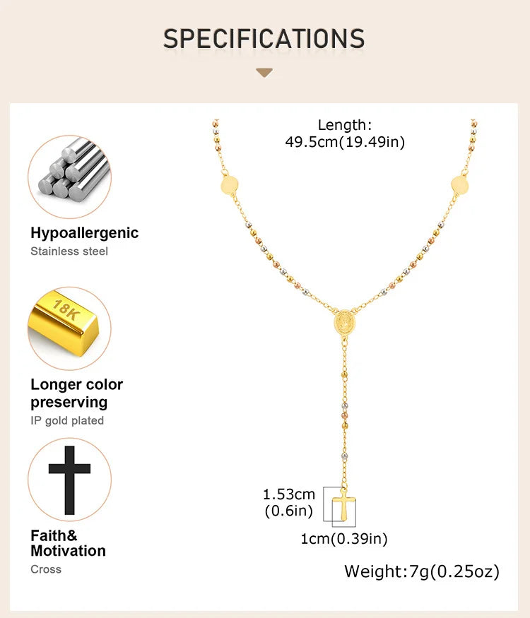 Beads Rosary Necklace Cross Pendant For Women,virgin Mary St Benedict Y Shape Drop Necklace, Protection Jewelry