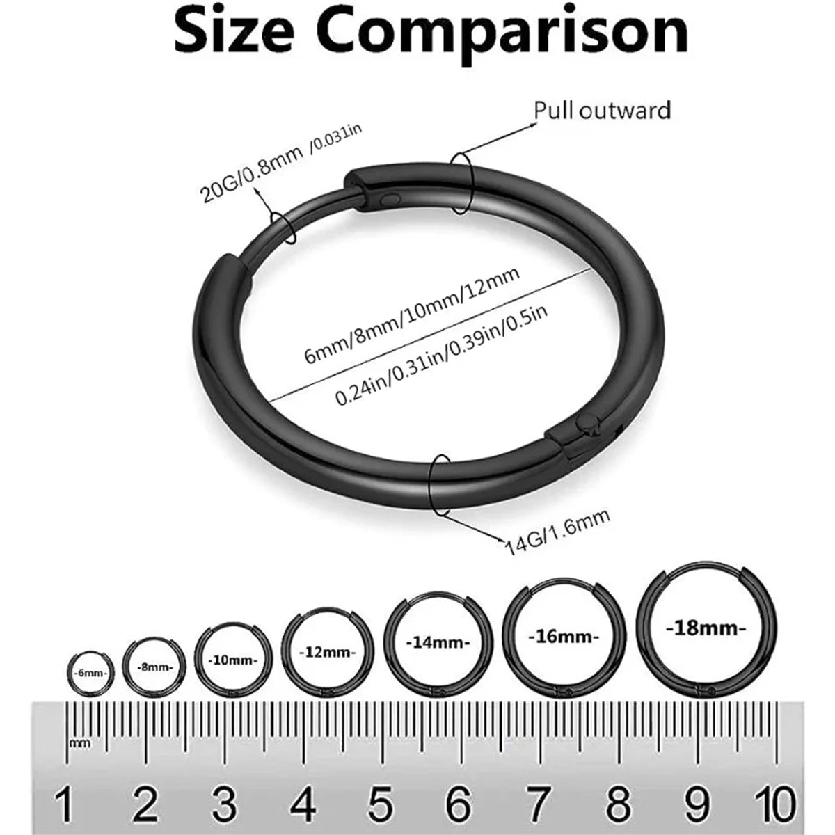 2/6pcs 316L Stainless Steel Huggie Hoop Earrings for Women Men,Cartilage Tragus Helix Daith Hypoallergenic Piercing Jewelry