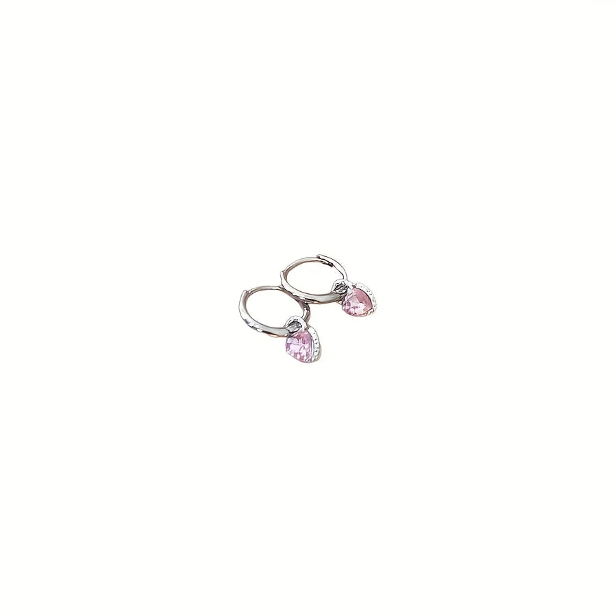 2Pcs Fashion Minimalist Rhinestone Studded Heart-shaped Earrings For Women,Hypoallergenic Cartilage Piercing Jewelry Accessories
