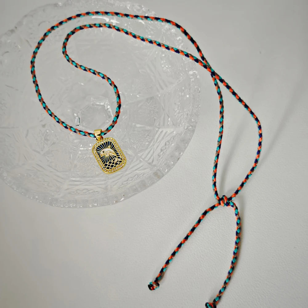 Bohemian POP Art Heart Necklace For Women Gothic Evil Blue Eye Collars Handwoven Wool Chain Choker Tarot Card Summer Jewelry