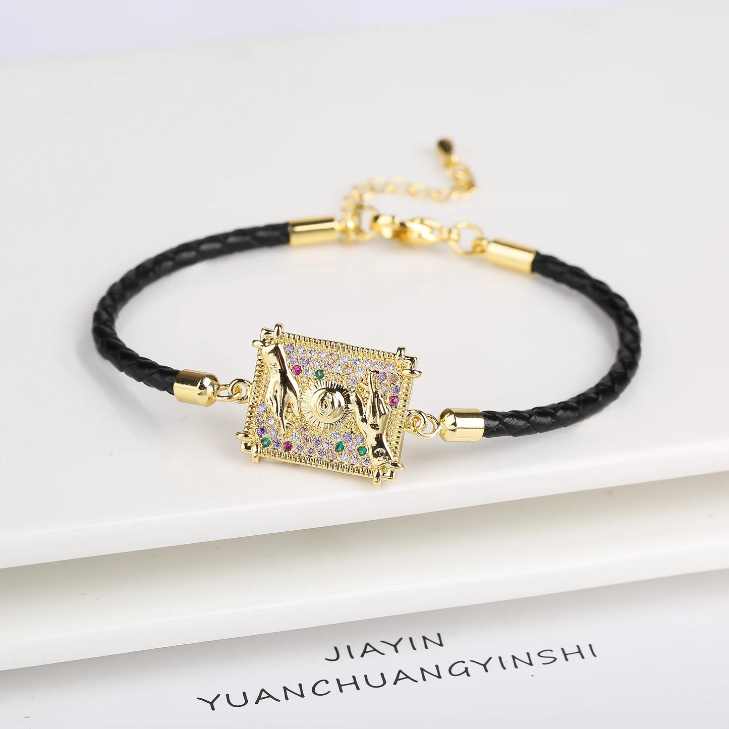 Personalized Square Geometric Star Zirconia Leather Braided Adjustable Bracelet Temperament for Women Party Jewelry Couple Gift