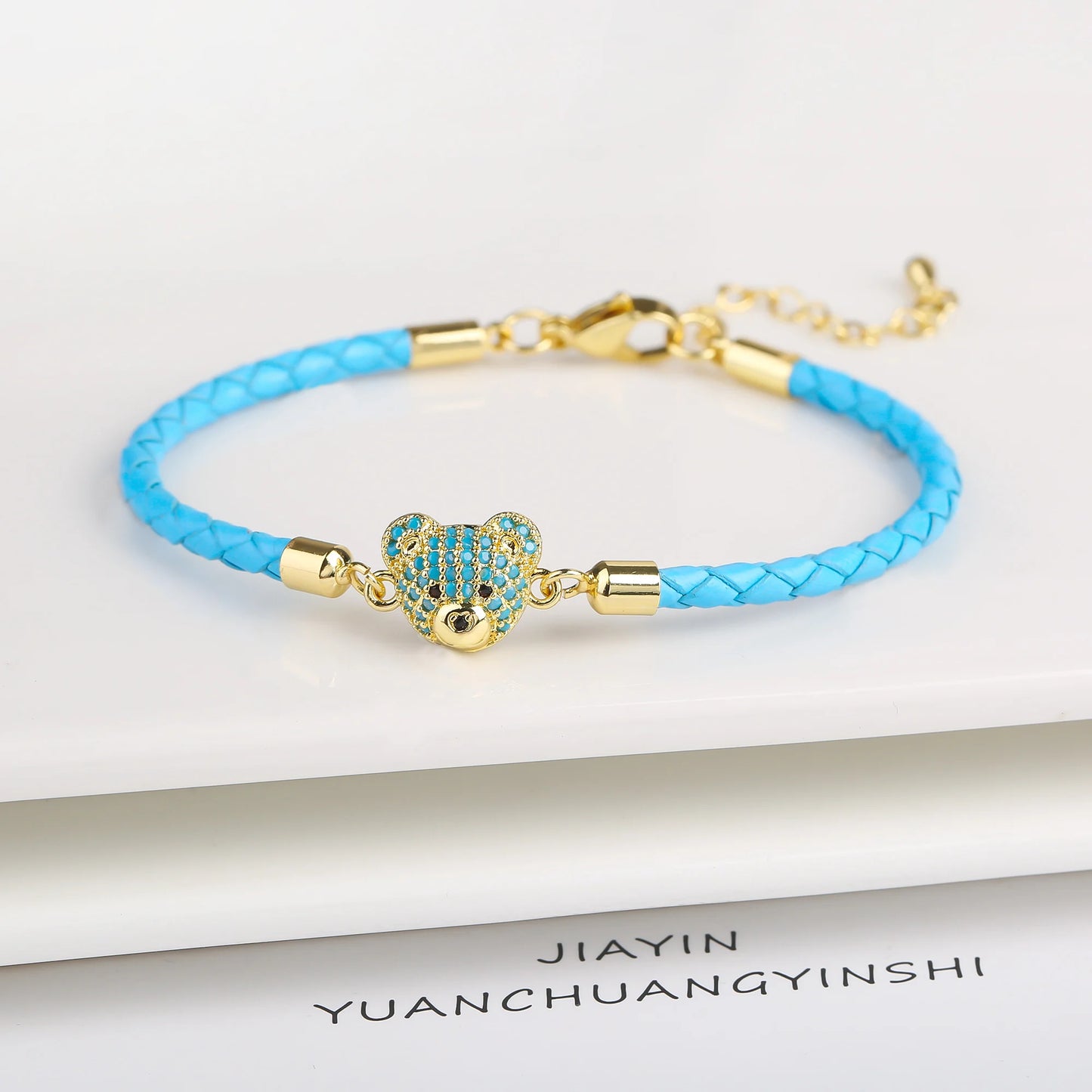 Adjustable Leather Braided Zirconia Bear Bracelet Classic Woman Animal Bracelet Fashion for Party Jewelry Gift Accessories