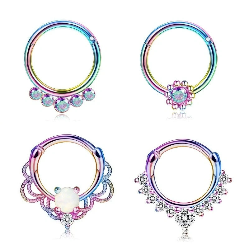 1/4Pcs 16G Stainless Steel Opal Colourful Nose Ring for Women Men,Fashion Sexy Septum Nasi Diaphragm Piercing Jewelry Gift