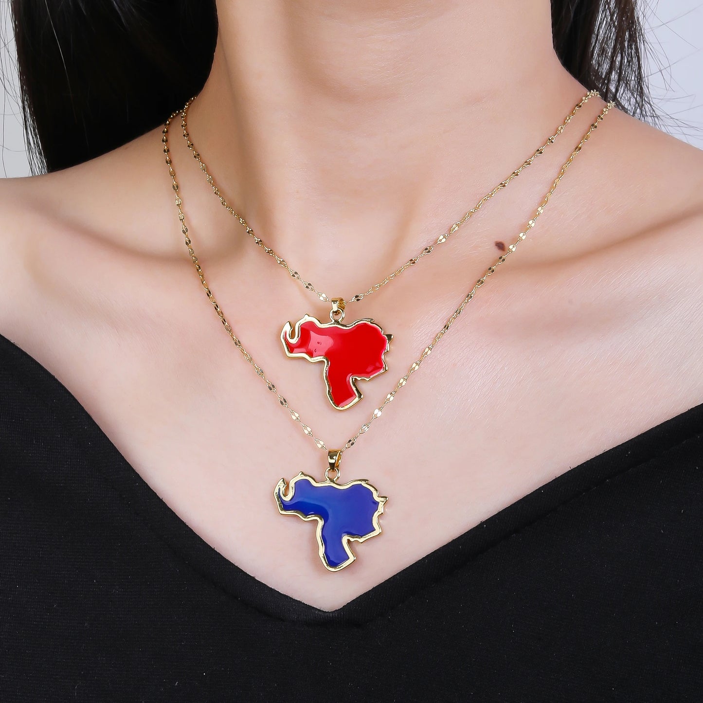 New Classic Venezuela Dominica Mexico Map Flag Pendant Necklace For Men Women Party Festival Ethnic Gold Color Jewelry Gift