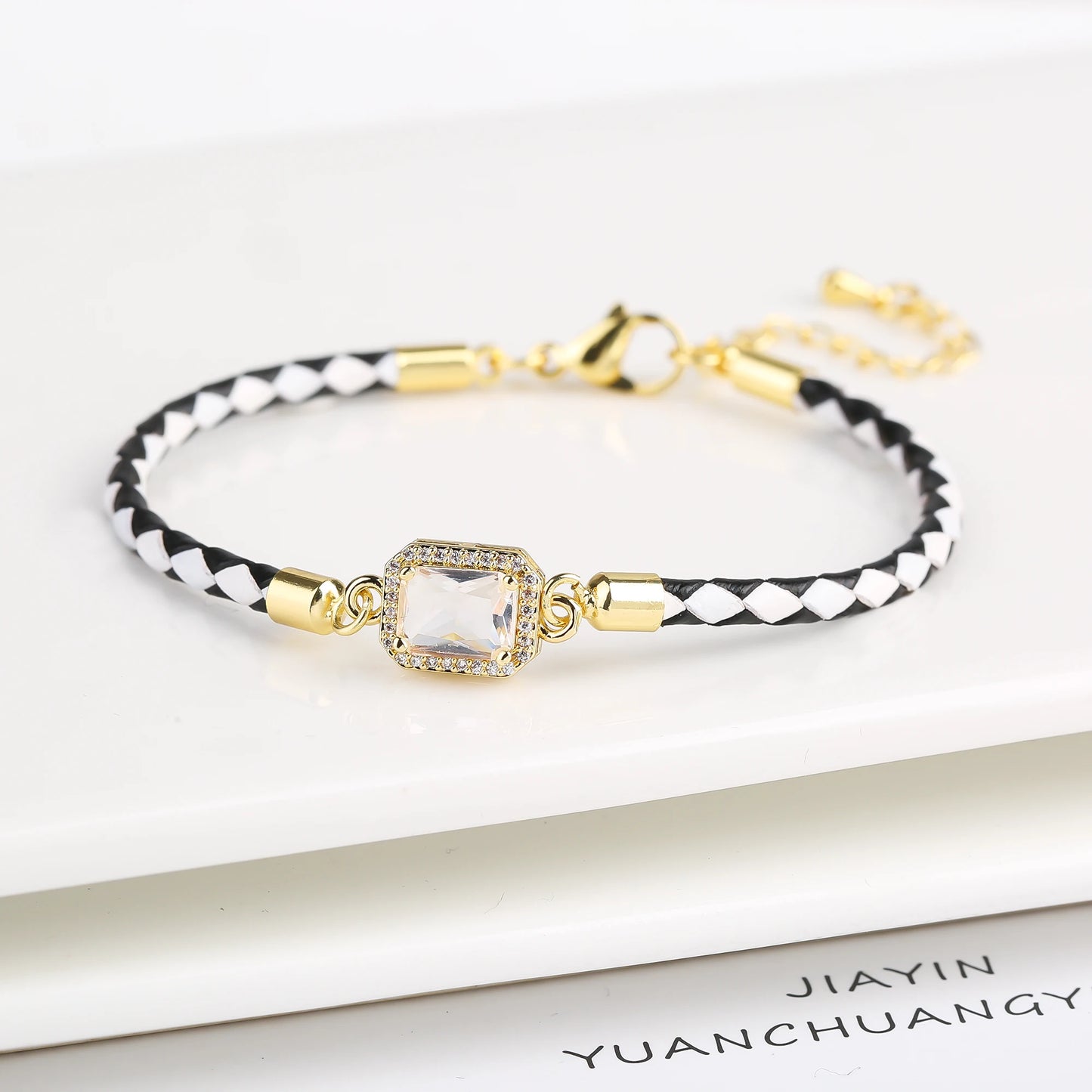 5 Color Shiny Zircon Square Crystal Bracelet Simple Woman Adjustable Leather Bracelet Elegant for Party Jewelry Gift Wholesale