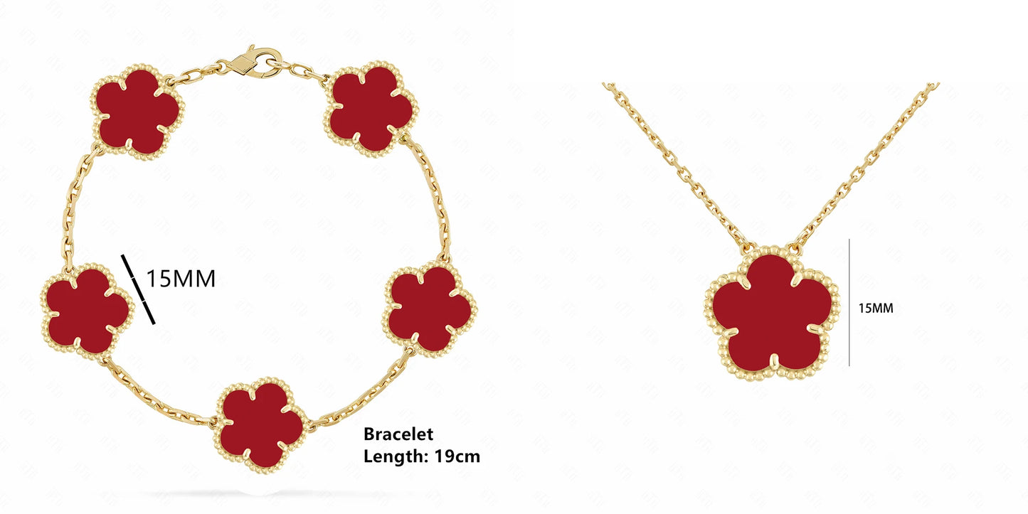 Simple 15mm Natural Shell Stone Five-Leaf Flower Set Bracelet Necklace Classic Flower Woman Jewelry Sets For Party Daily Wear