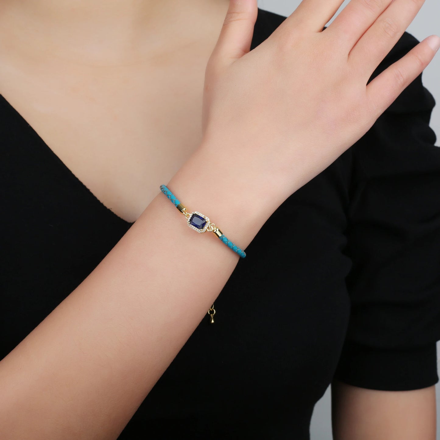5 Color Shiny Zircon Square Crystal Bracelet Simple Woman Adjustable Leather Bracelet Elegant for Party Jewelry Gift Wholesale