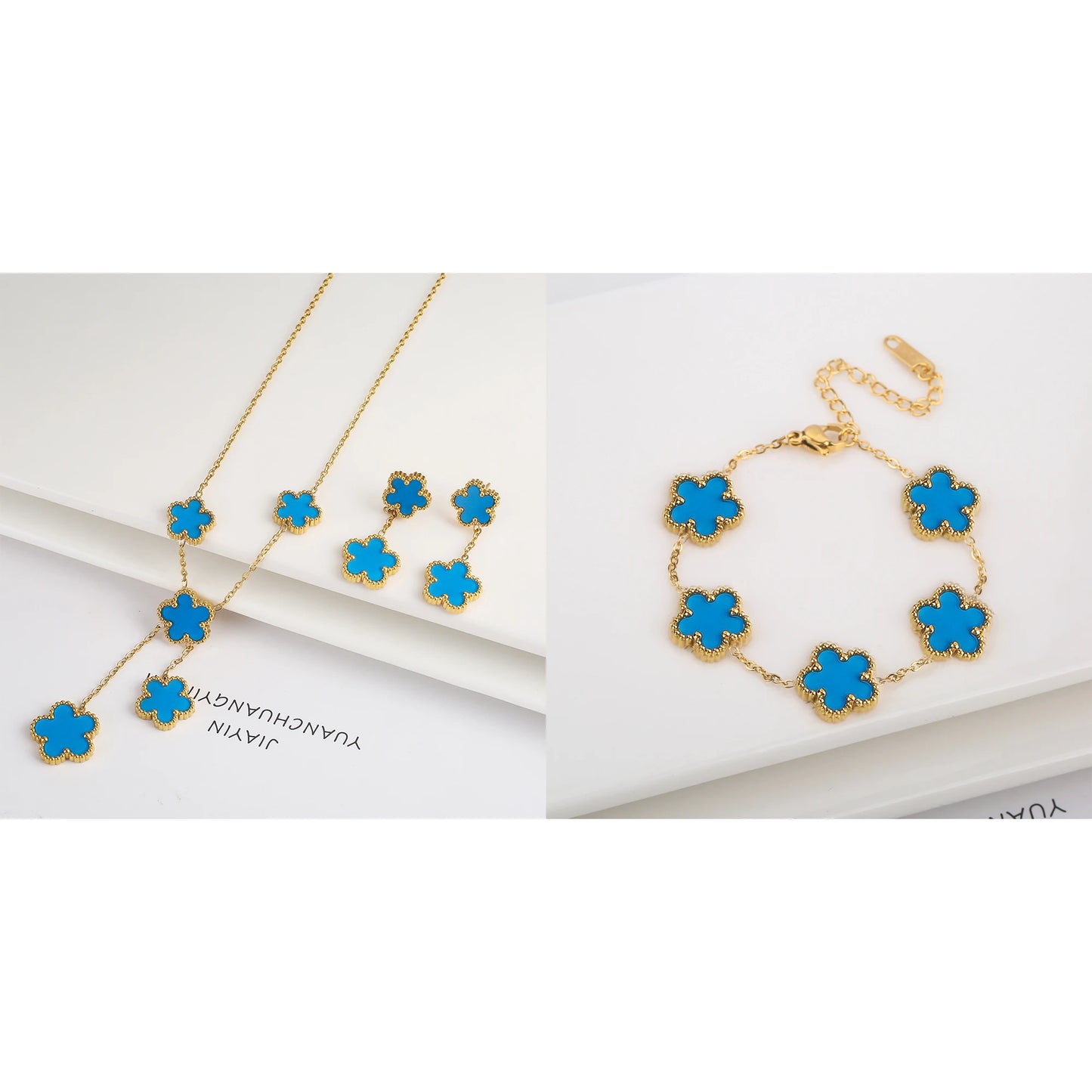 High Quality Stainless Steel Five Leaf Flower Women Jewelry Set Bracelet Necklace Earrings Simple for Woman Clover Brand Jewelry