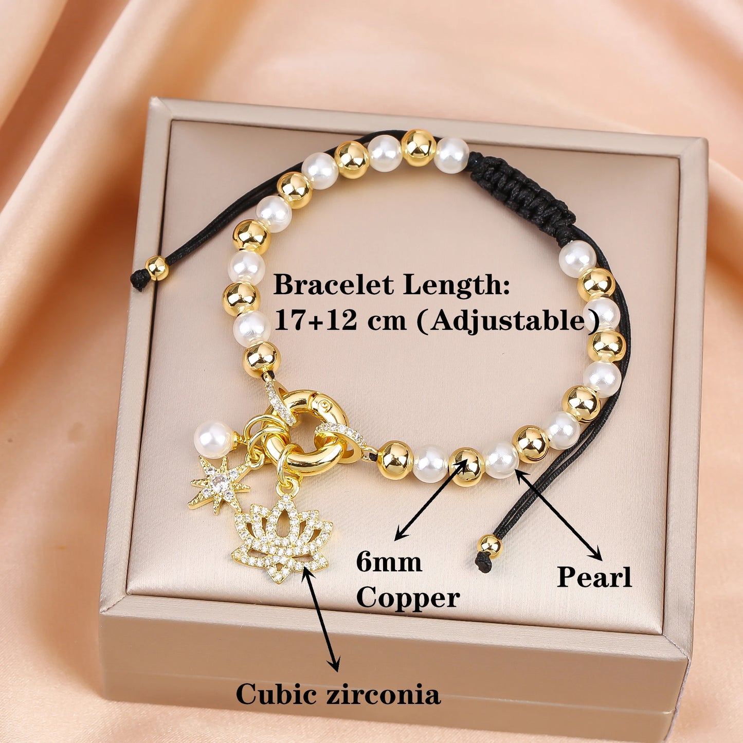 New Trend Crown Star Theme Zircon Bracelet Venezuela Flag Cross Pearl Chain Bracelet Fashion for Woman Girl Daily Wear Jewelry