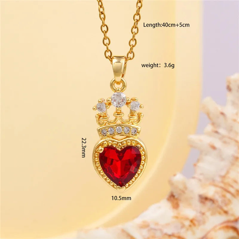 High Grade Crown Heart Zircon Pendant Necklace Stainless Steel Chains Geometric Choker Jewelry Party Gifts For Women Girls