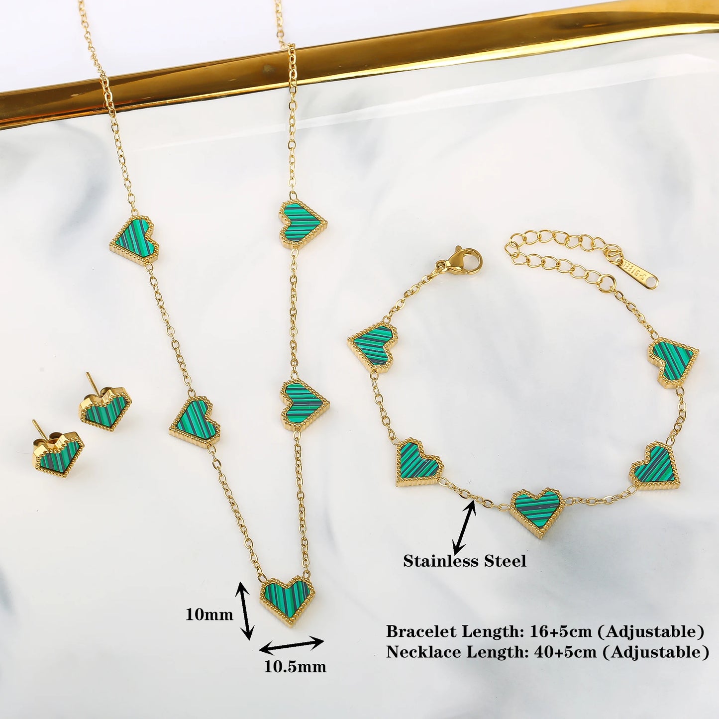 3Pcs 18k Gold-Plated Heart Shape Necklace Earrings Bracelet Jewelry Set Classic For Woman Fashion Party Jewelry Gift Daily Wear