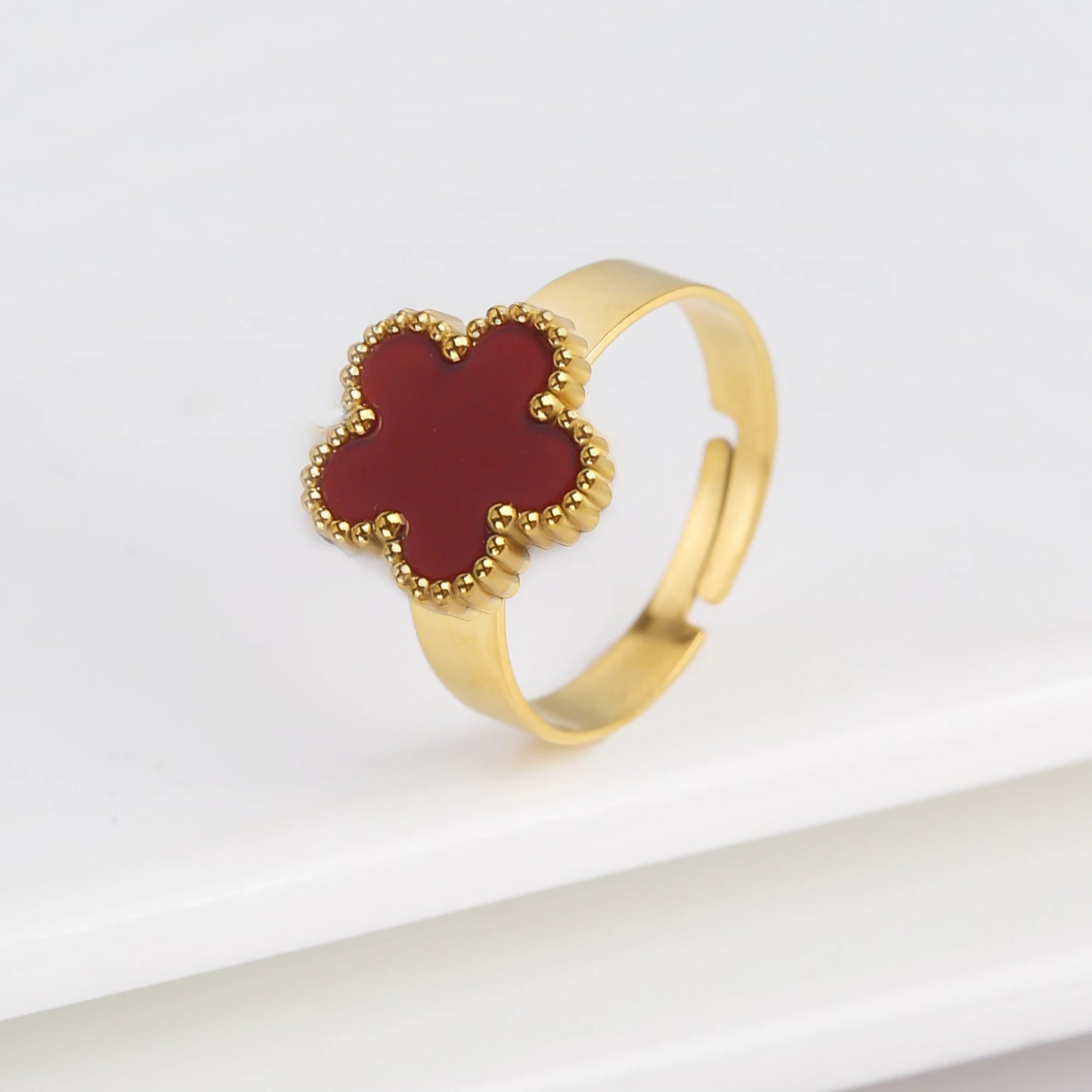 New Design Classic Luxury Stainless Steel Laser Double Flowers Open Ring Temperament For Woman Party Jewelry Daily Wear Clover