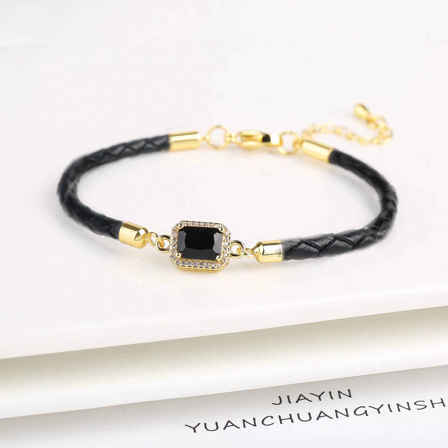 5 Color Shiny Zircon Square Crystal Bracelet Simple Woman Adjustable Leather Bracelet Elegant for Party Jewelry Gift Wholesale