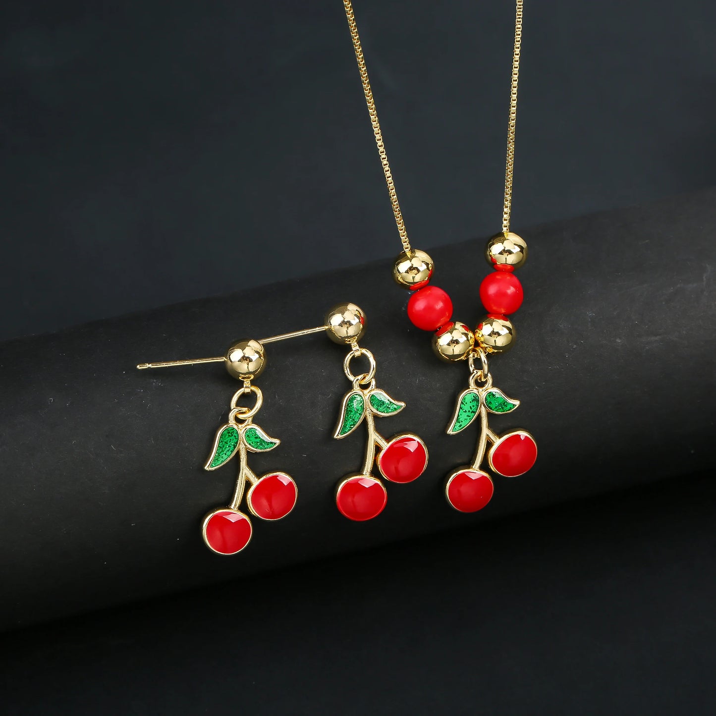 2pcs 22 Style Fashion Fruit Cherry Zircon Crystal Jewelry Set Earrings Necklace For Women Female New Trend Party Jewelry Gift