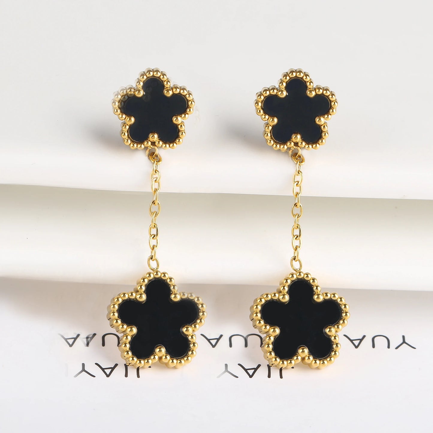 Luxury Stainless Steel Double Layer Five Leaf Flower Drop Earrings Fine Party Wedding Gift Temperament for Woman Flower Jewelry