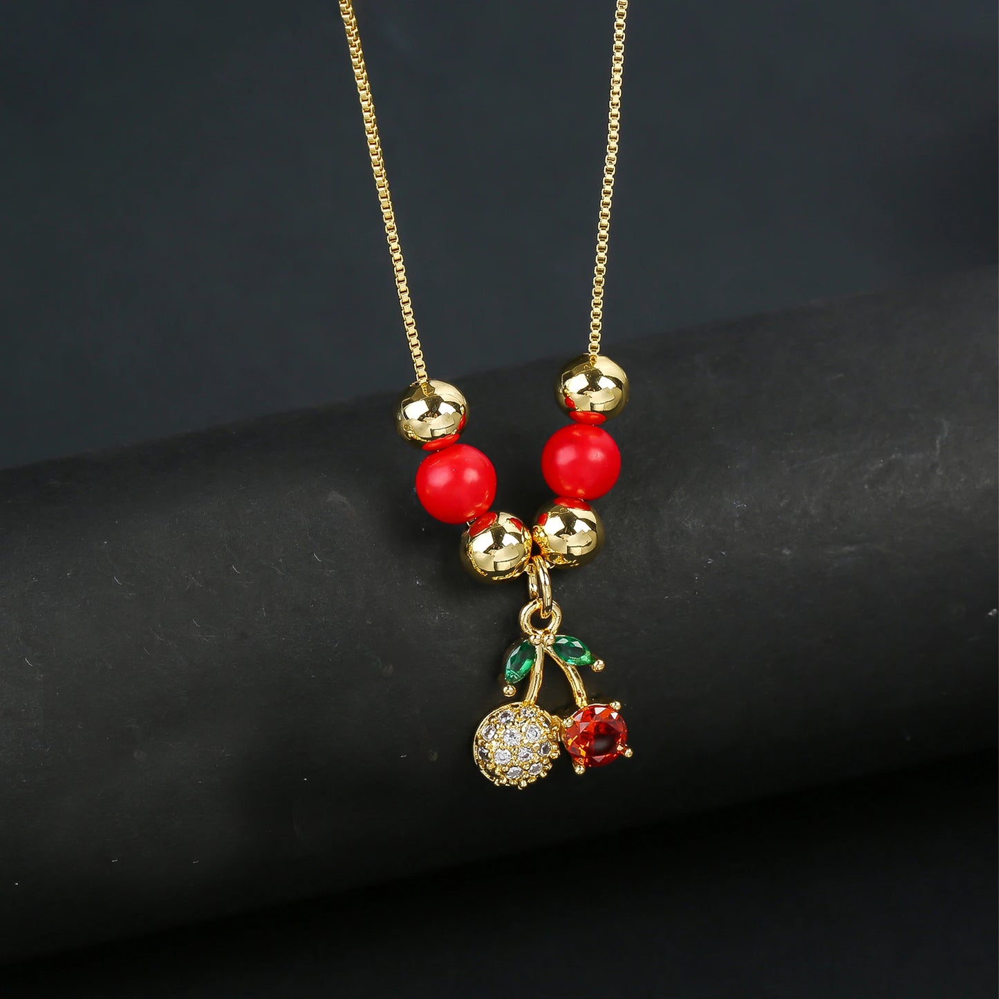 Hot Sale Crystal Red Cherry Pendant Necklace For Woman Gold Plated Fruit Collarbone Chain Fashion Daily Party Jewelry Gift