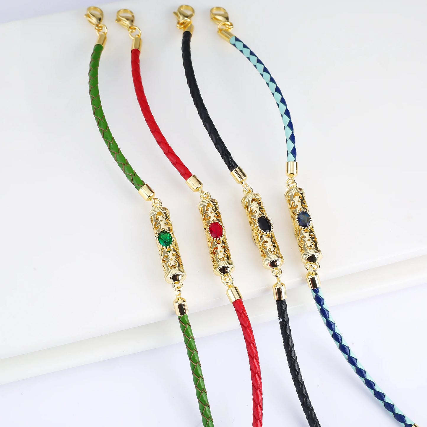 4 Color Fashion Crystal Dragon Column Leather Braided Adjustable Bracelet Classic for Woman Birthday Wrist Jewelry Couple Gift