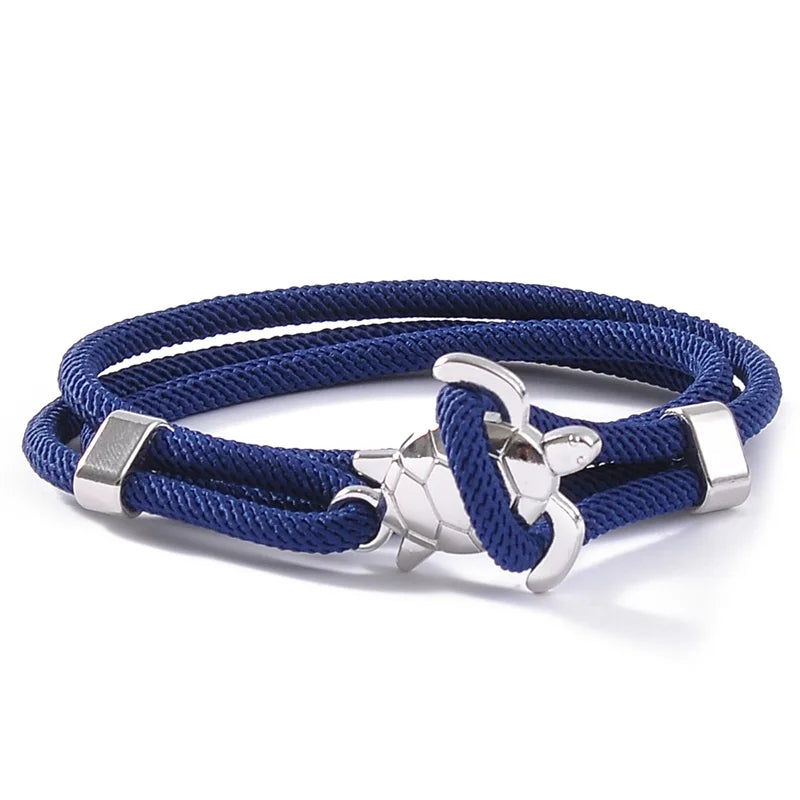 Male Silver Color Sea Turtle Rope Bracelets For Women Men Wristband Jewelry High Quality Milan Line Pure Hand Knitting Bracelet