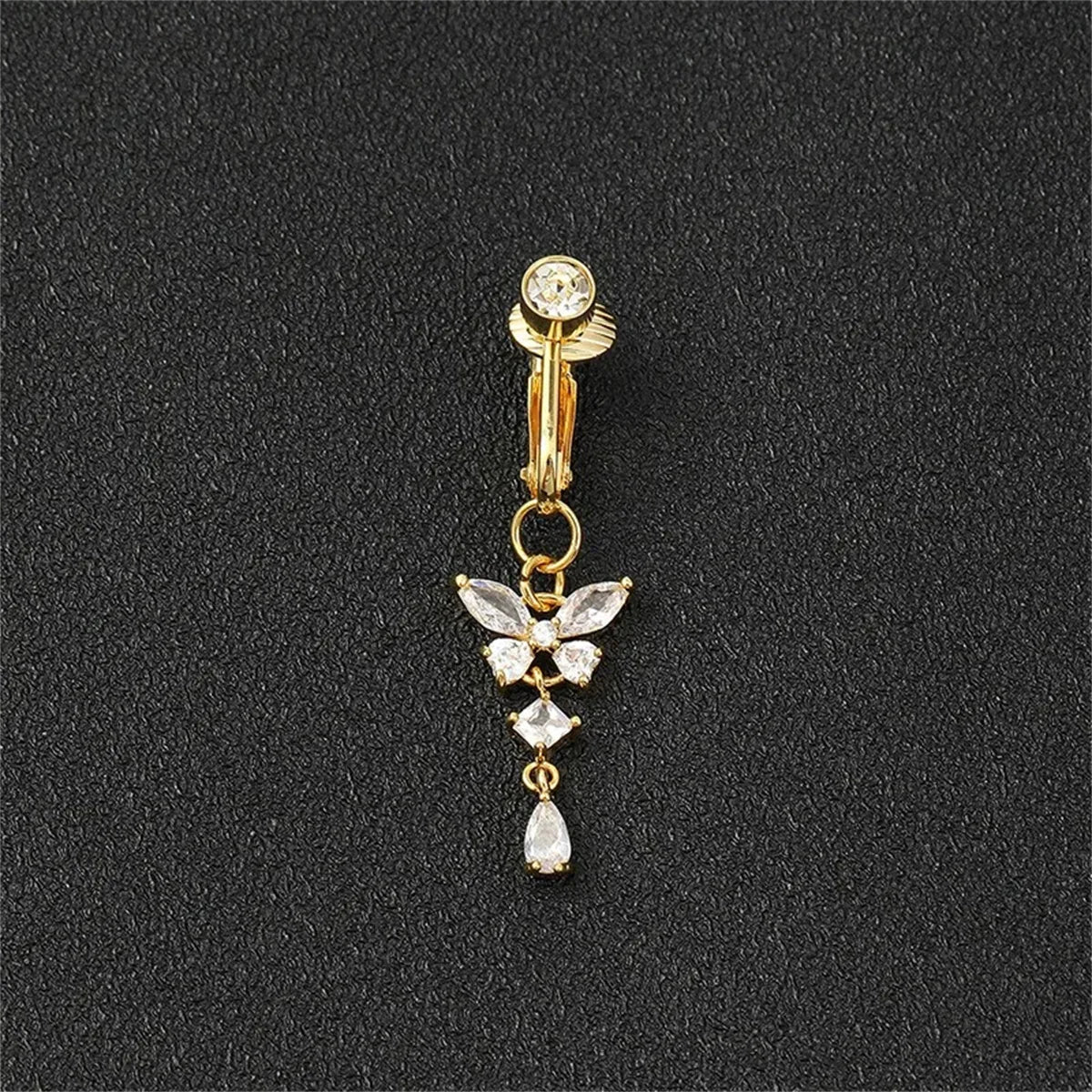 1Pc Trendy Zircon Butterfly Shape Clip On Belly Button Ring,Belly Fake Piercing Navel Body Jewelry Suitable Daily Vacation Wear