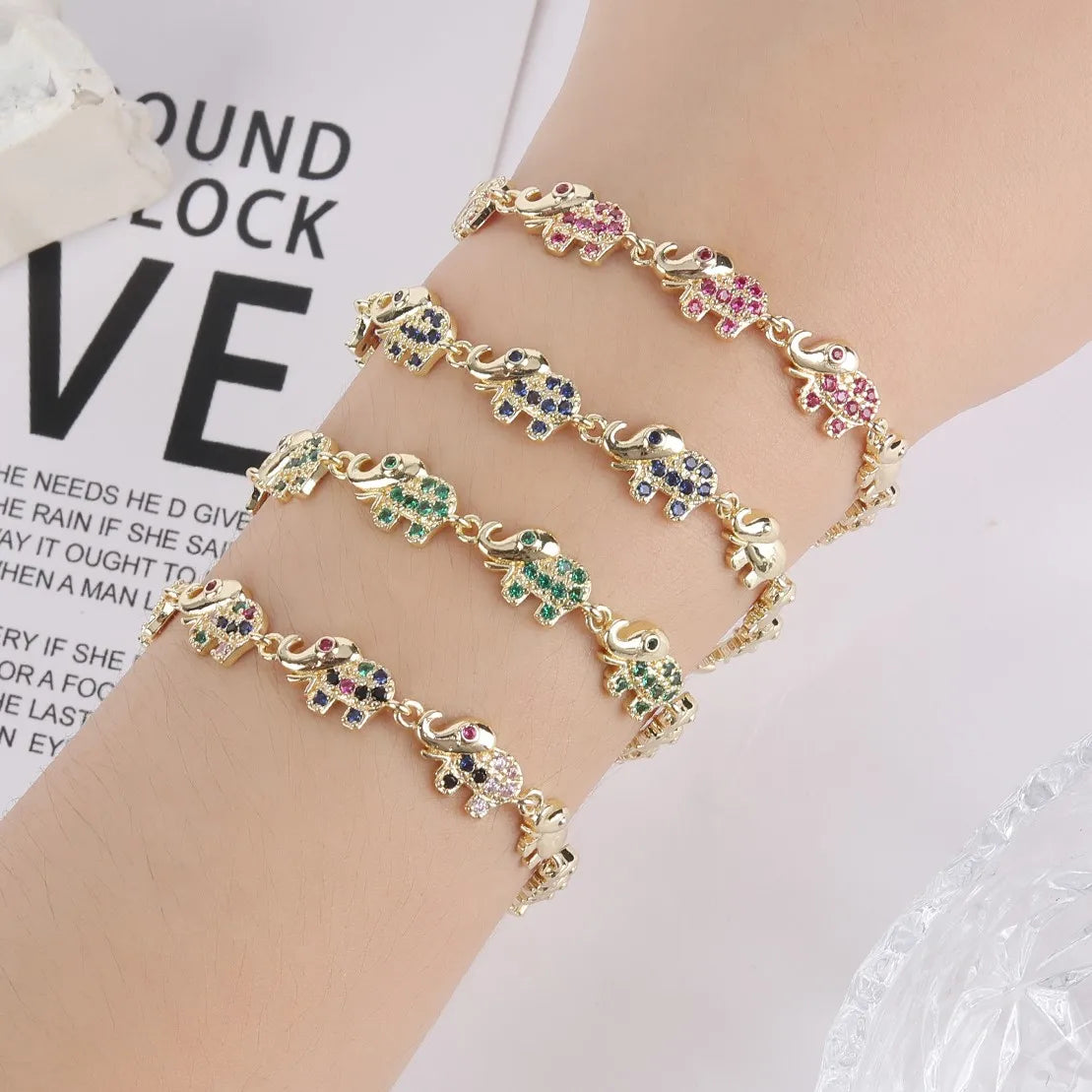6 Colors New Trendy Gold plated Zirconia Elephant Bracelet Fashion Animal Bangle Punk Style For Woman Jewelry Gift Daily Wear