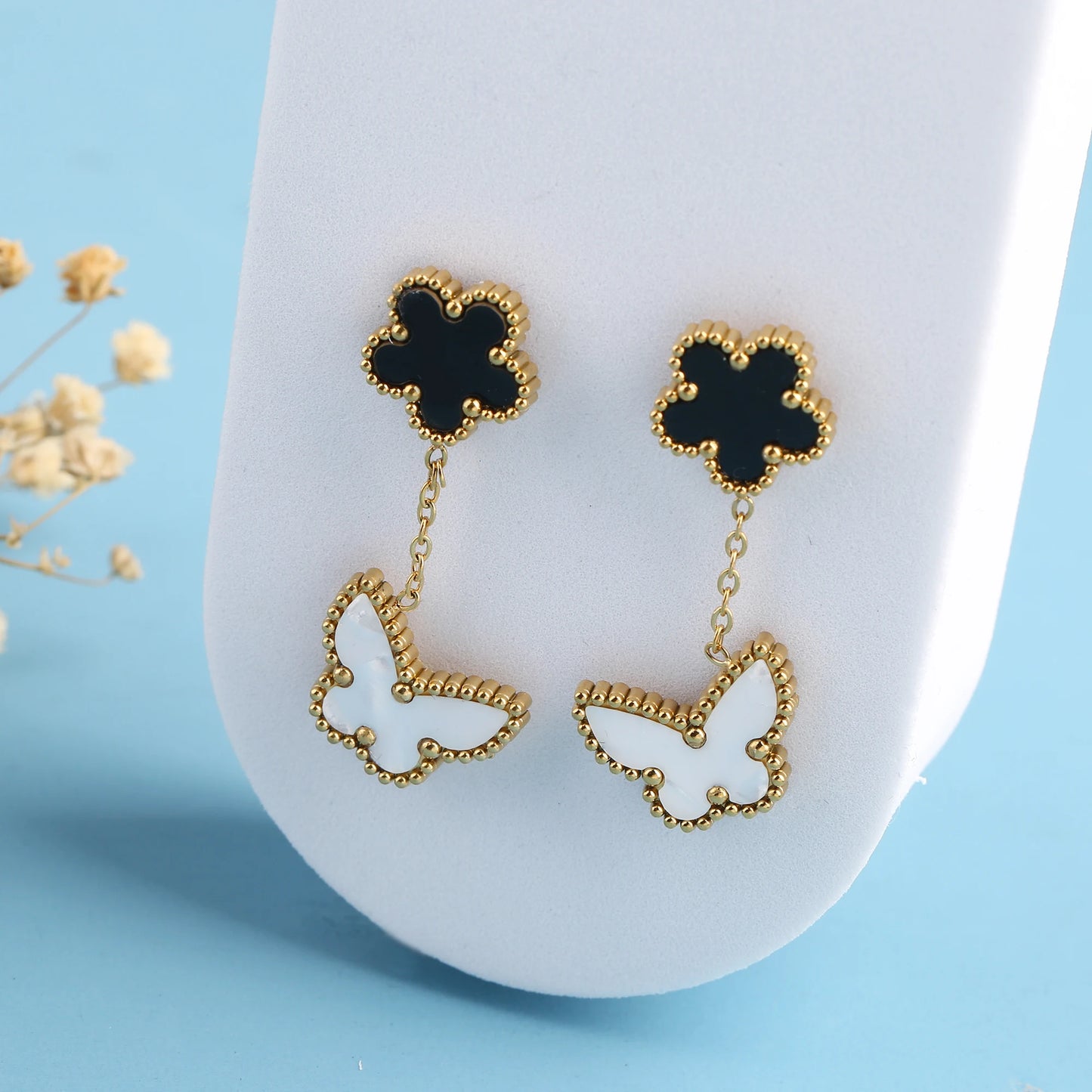 6 Colors Simple Botanical Five Leaf Flower Stainless Steel Stud Earring Classic for Woman Party Jewelry Accessories Clover
