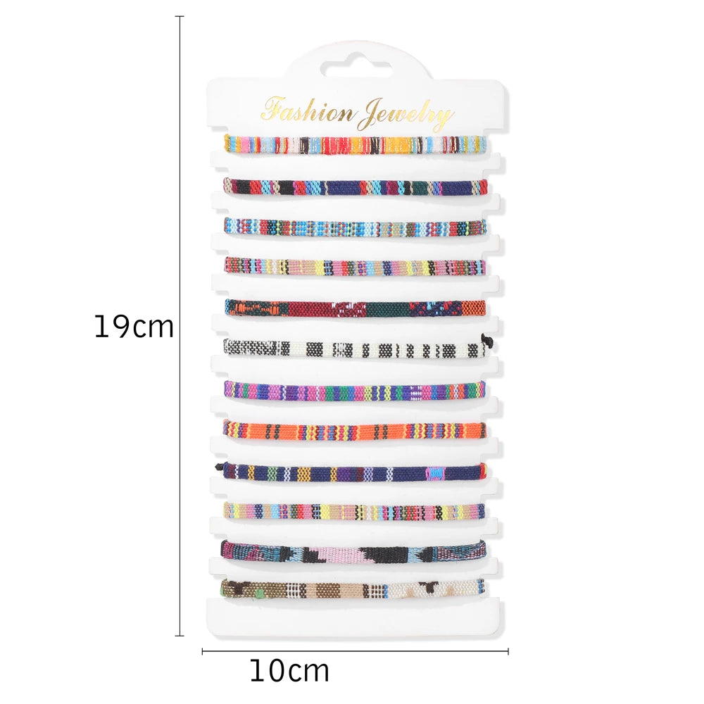 Wholesale 12Pcs/Set Colorful Natural Stone Bracelets Adjustable Rope Braided Bracelet Handmade Bohemia Bracelets with Cards