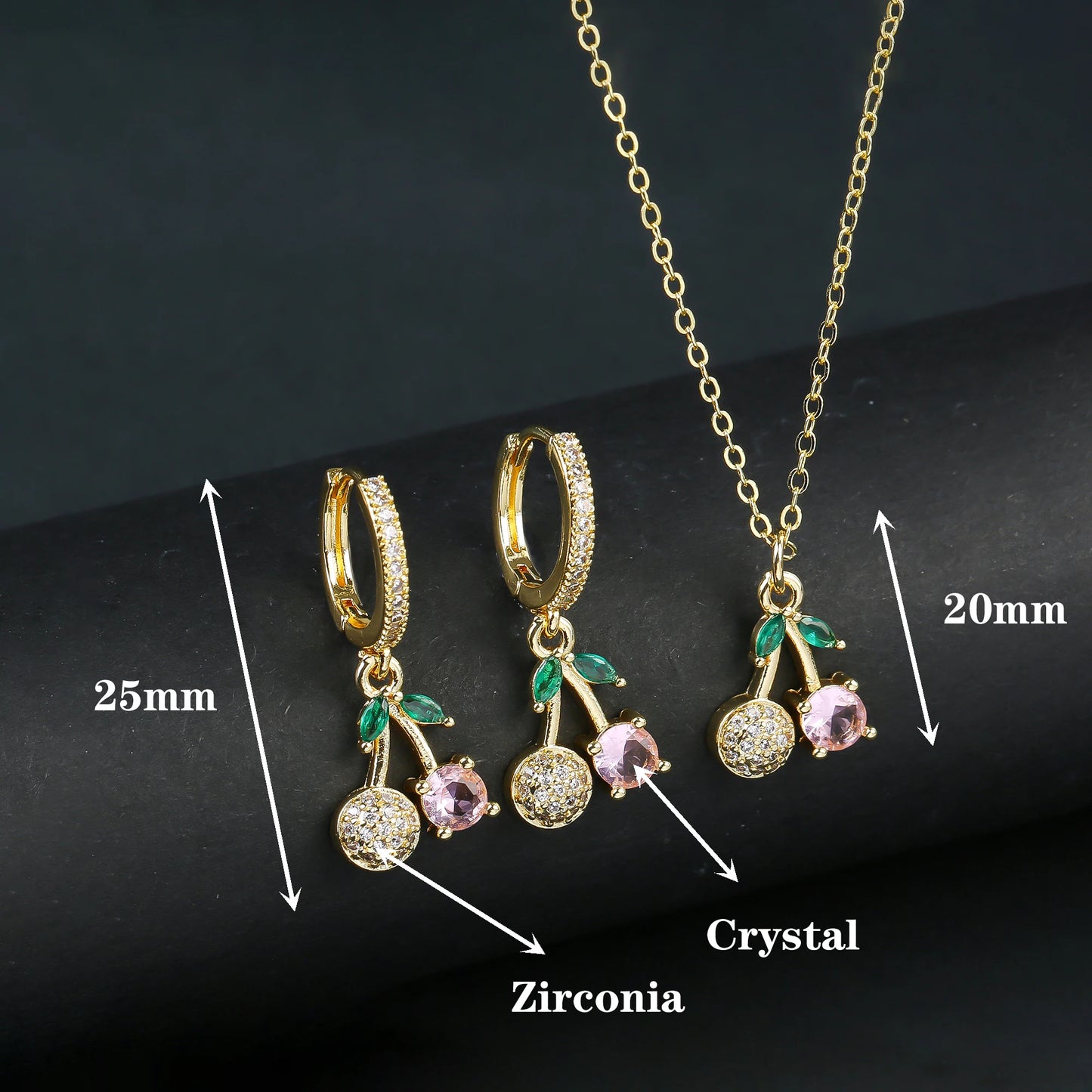 13 Style Choice 3pcs Lucky Red Cherry Crystal Fruit Bracelet Necklace Earrings Jewelry Set Luxury for Women Daily Party Jewelry