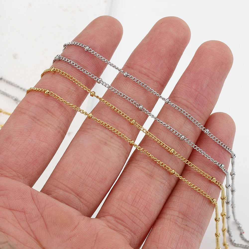 10pcs 5pcs Stainless Steel Bead Chain Necklace Chains for DIY Jewelry Making Findings 45cm+5cm Chain with Lobster Clasps No Fade