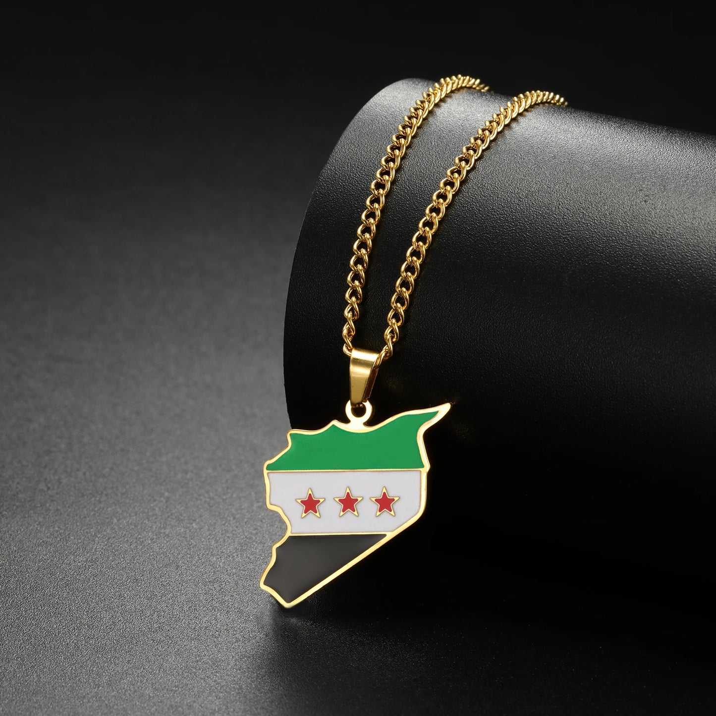 LIKGREAT Trendy Syria Map Flag Pendant Necklaces Stainless Steel Syrians Map Hiphop Jewelry Gift for Women Men