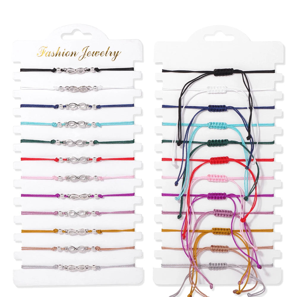 Wholesale 12Pcs/Set Colorful Natural Stone Bracelets Adjustable Rope Braided Bracelet Handmade Bohemia Bracelets with Cards