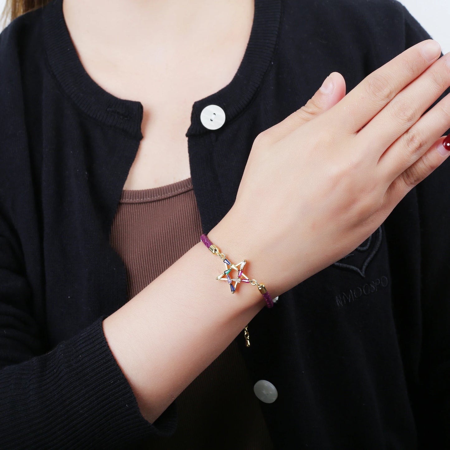 Personalized Square Geometric Star Zirconia Leather Braided Adjustable Bracelet Temperament for Women Party Jewelry Couple Gift
