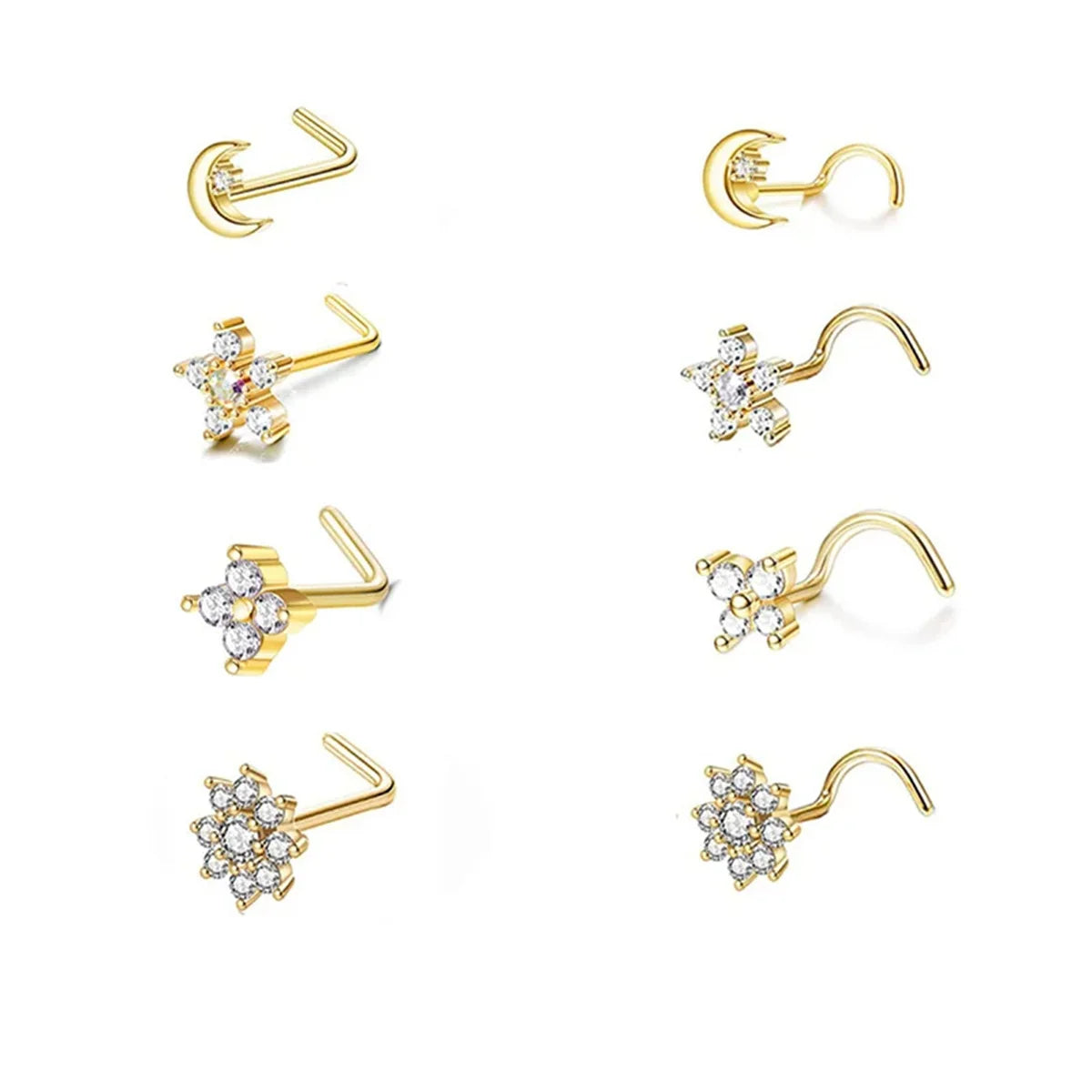 8Pcs 20G Fashion 316L Stainless Steel L Shape Nose Screw,CZ Hypoallergenic Nose Rings Studs Hoop Body Piercing Jewelry