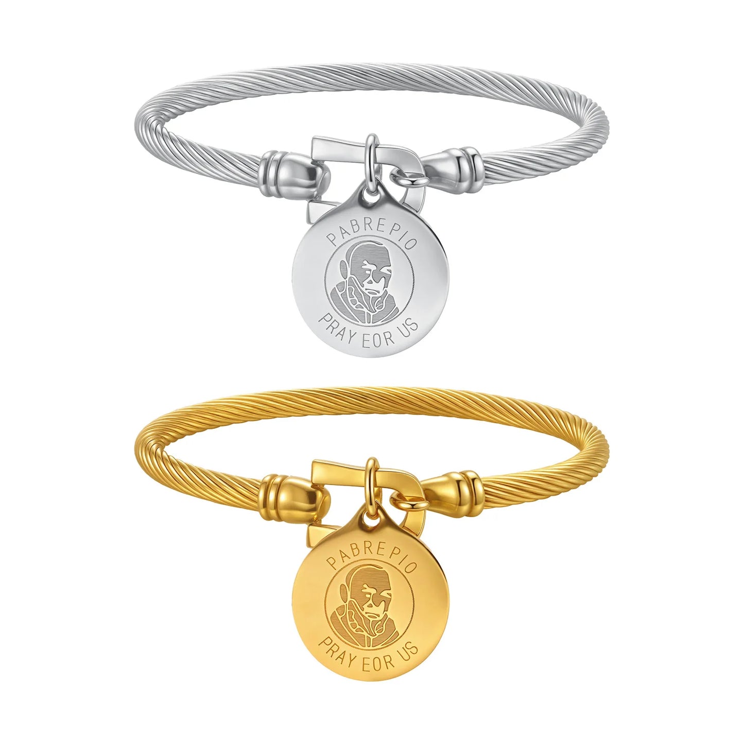 Prjewel Unique Stainless Steel Bracelets For Women Padre Pio Catholic Saint Round Accessory Bangles Religious Jewelry Set Gifts