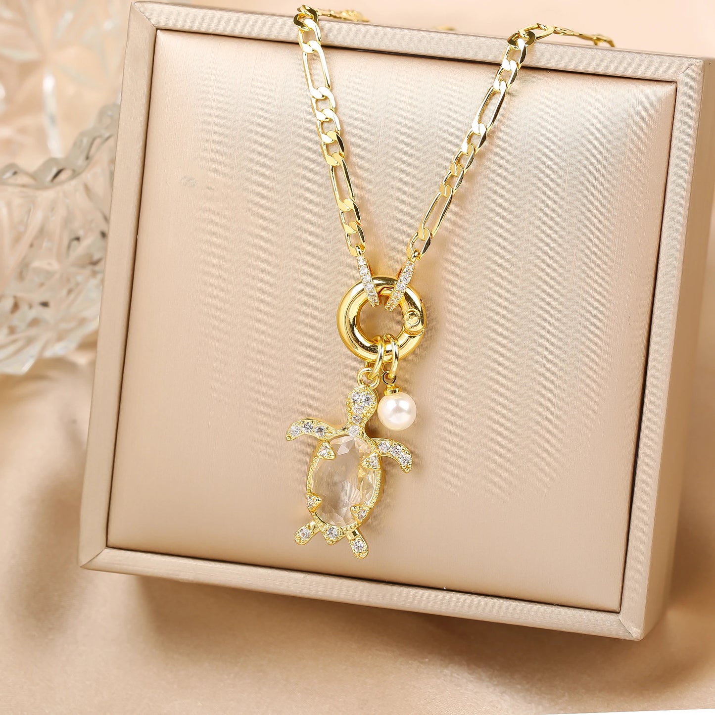 Hot Sale Cute Crystal Sea Turtle Animal Pendant Necklace High Quality Women Girls Casual Party Clavicle Chain Jewelry Gift