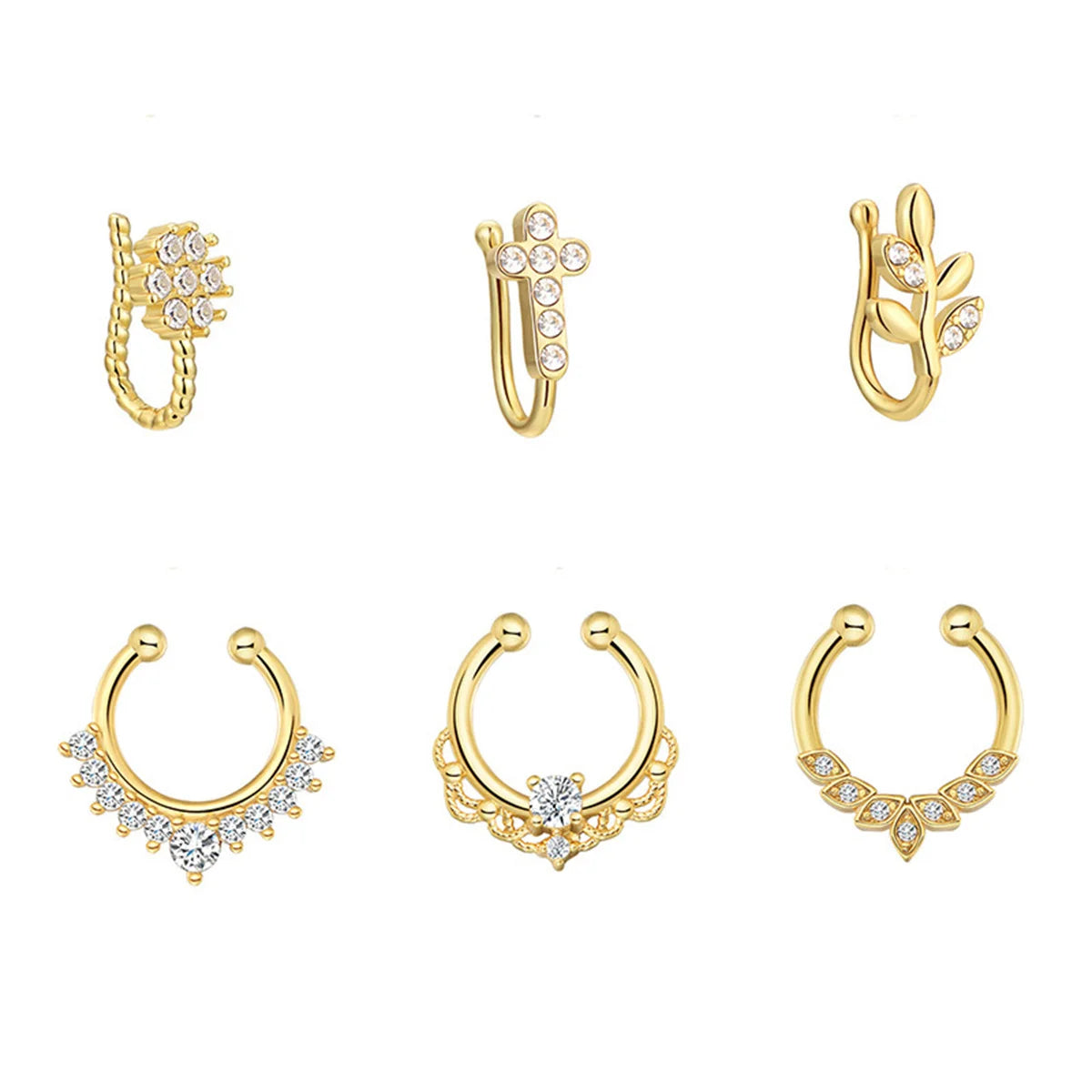 3/6pcs 16G 316L Stainless Steel Bat Fake Septum Ring,Non-Pierced Fake Nose Rings Clip On Nose Hoop Faux Septum Piercing Jewelry