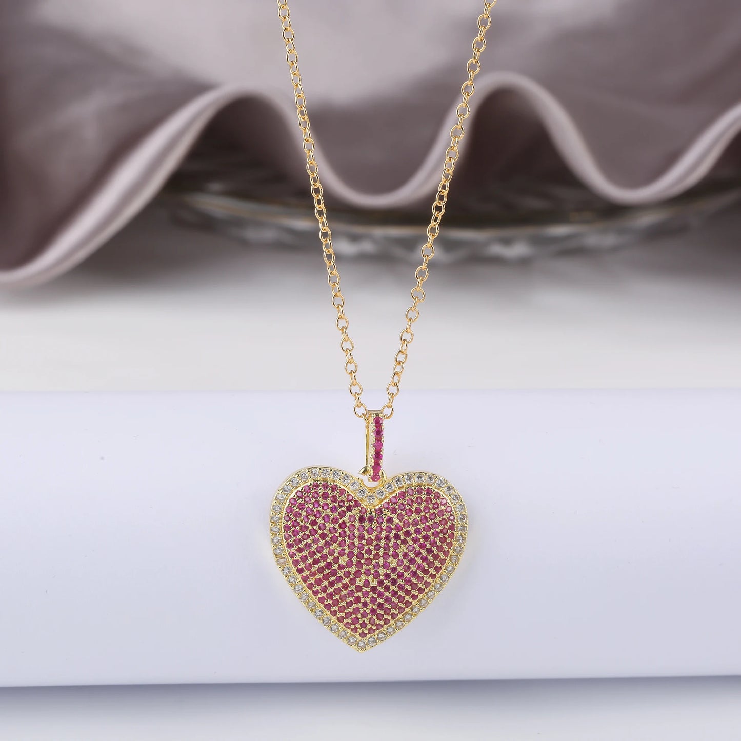 4 Colours Shiny Cubic Zirconia Heart Shape Pendant Necklace Romantic for Woman Girl Party Anniversary Jewellery Gift Accessory