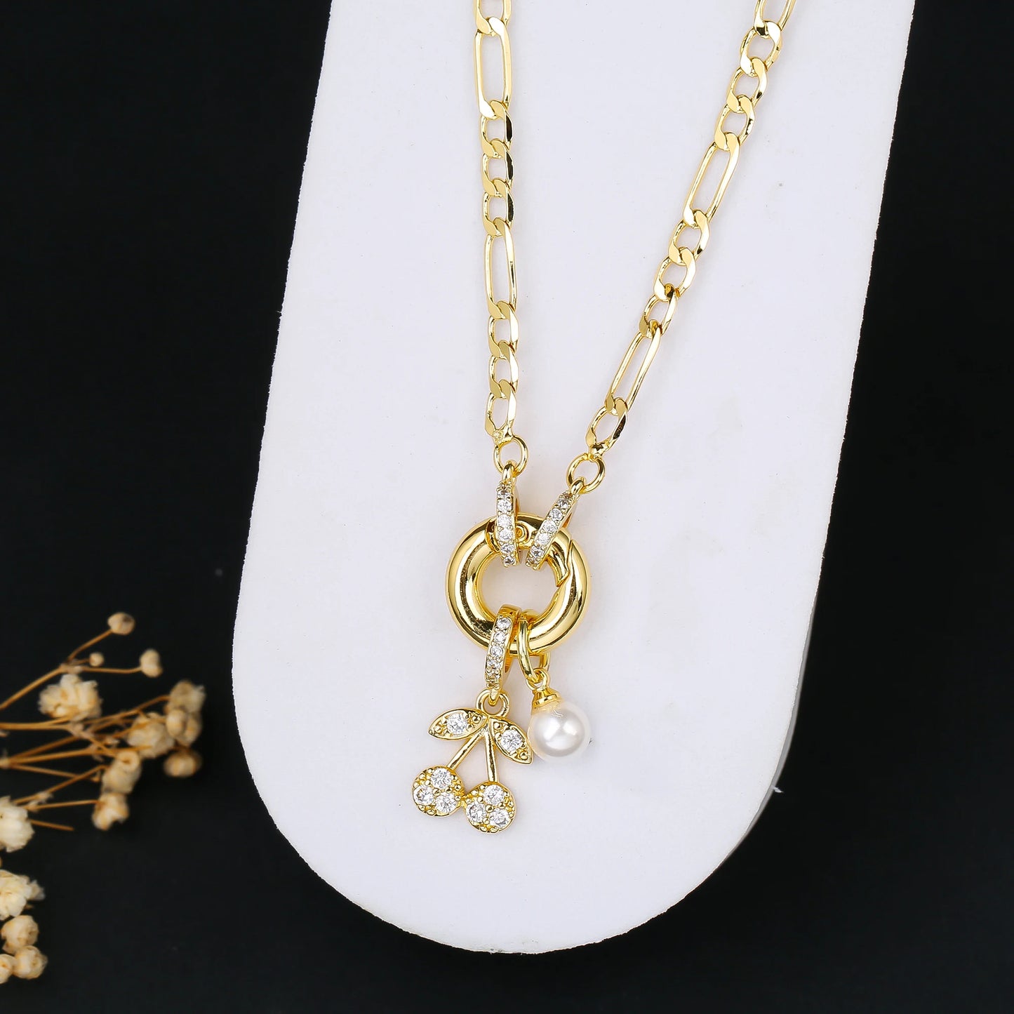 9 Color Fruit Cherry Strawberry Crystal Pendant Necklace 3:1 Chain Jewelry Lucky for Woman Casual Holiday Aesthetic Jewelry Gift