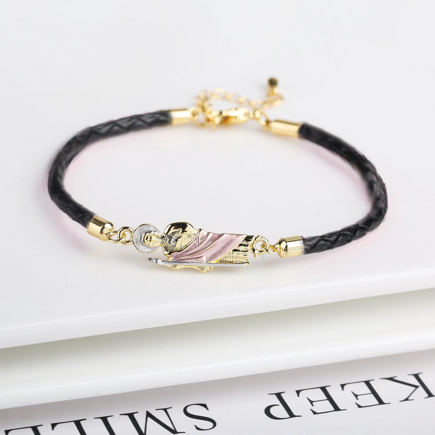 Hot Sale Green Pink Religious St. Jude Leather Rope Braided Jewelry Bracelet Fashion for Man Woman Daily Party Zirconia Jewelry
