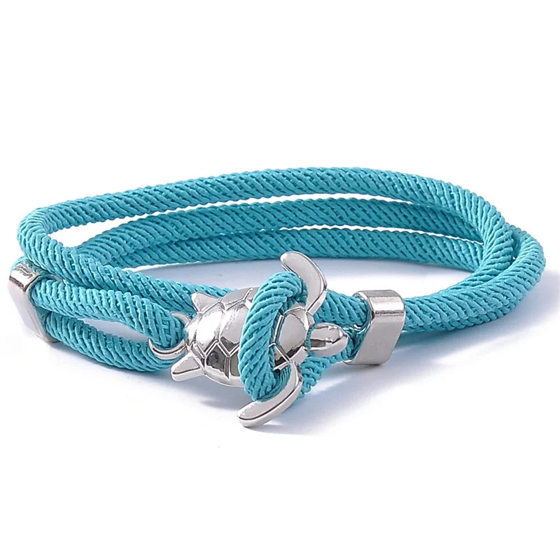 Male Silver Color Sea Turtle Rope Bracelets For Women Men Wristband Jewelry High Quality Milan Line Pure Hand Knitting Bracelet