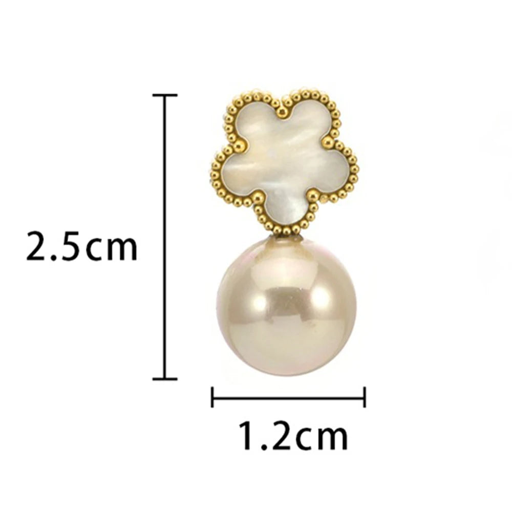 Hot Sale Stainless Steel Five Leaf Flower Pearl Drop Earrings Classic For Woman Clover Jewelry High Quality Party Wedding Gift