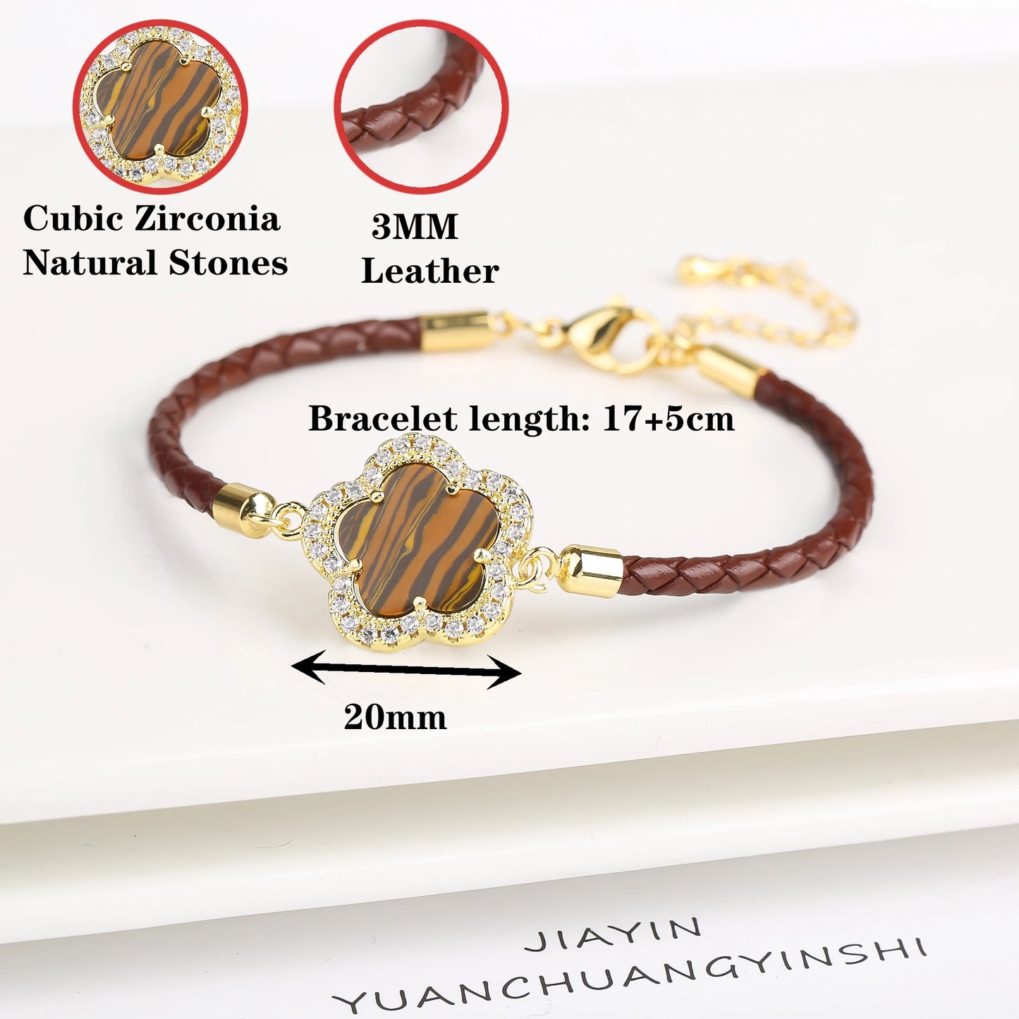 INS Hot Sale Shiny Zirconia Five-Leaf Flower Leather Adjustable Bracelet Classic Stone Plumeria Bracelet For Woman Jewelry Gift