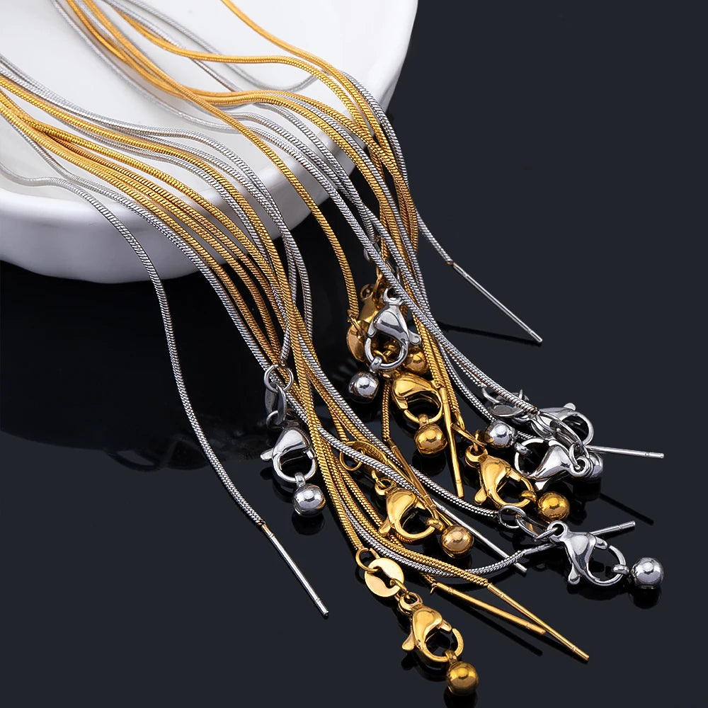 5pcs 1pc Stainless Steel Round Snake Chain Lobster Clasp Adjustable Stick with Silicon Bead Necklace Part Fashion Jewelry Making