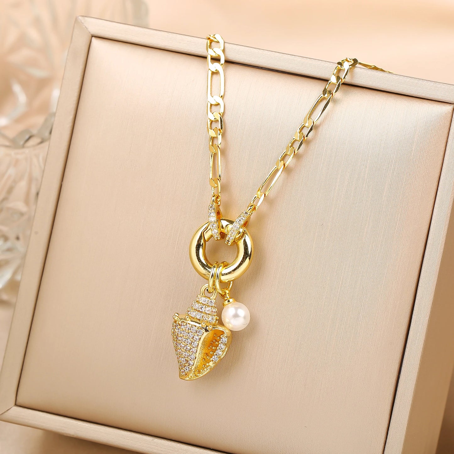 New Creative Shiny Zirconia Conch Flower Wings Theme Pendant Necklace New Fashion Woman Female Vacation Jewelry Accessories