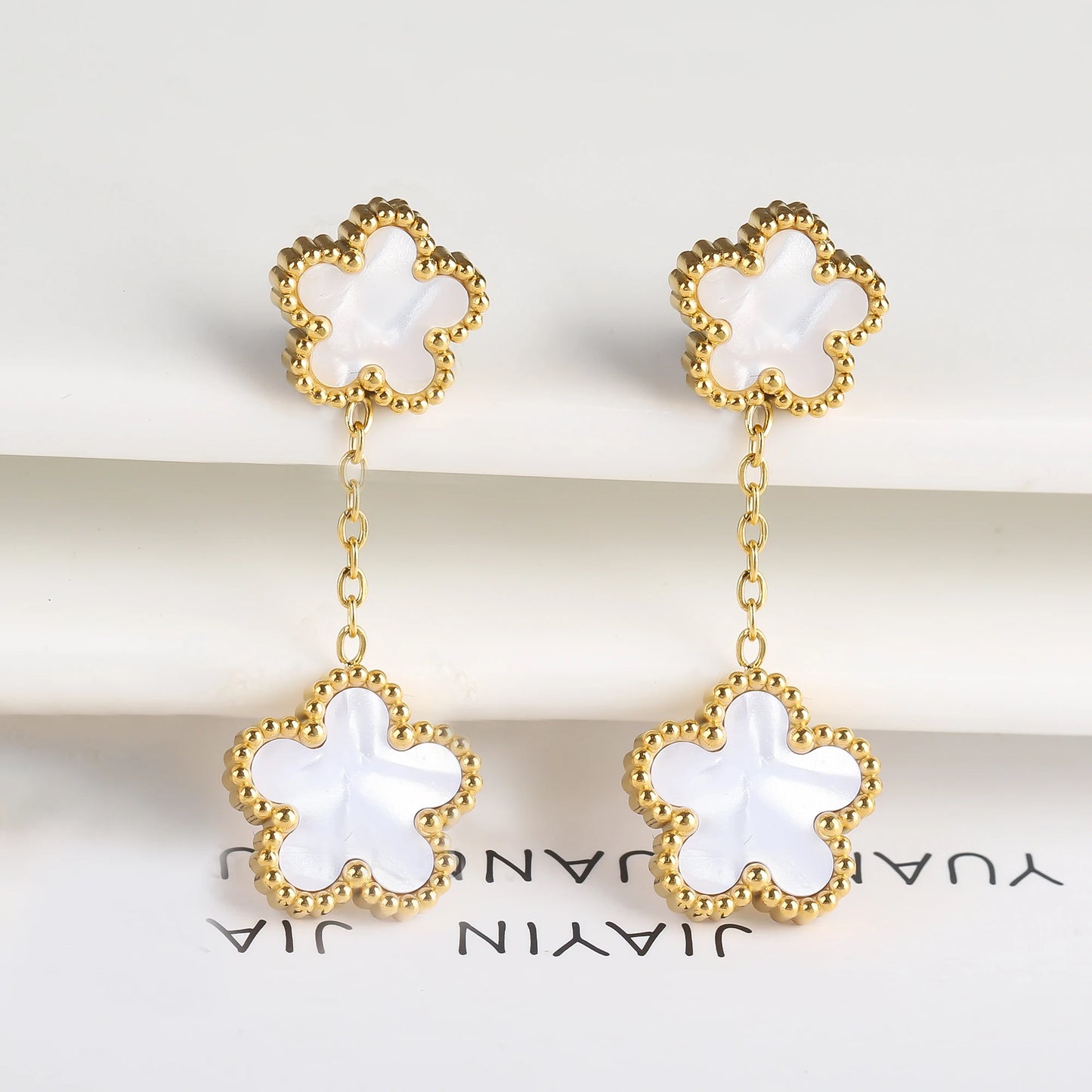 7 Color Bracelet Earrings Stainless Steel Five Leaf Flower Jewelry Set High Quality Woman Classic Daily Party Jewelry Clover New